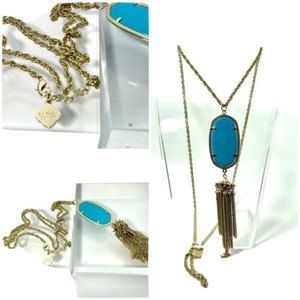 Kendra Scott Rayne Gold 32” Necklace Bronze Veined Turquoise Magnesite Pendant